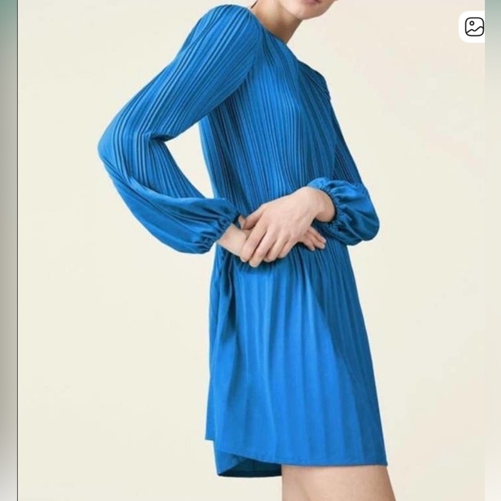 Maje Rockin Blue Pleated Crepe Dress 2 M